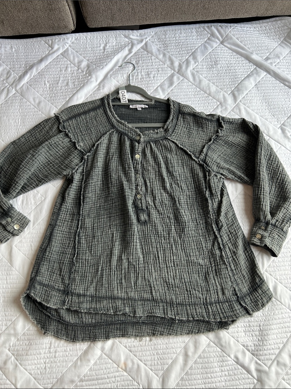 Tempo Paris, 100% cotton grayish, black Textured women’s Peasant Blouse